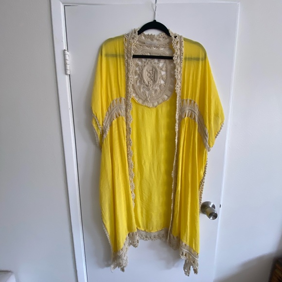 Free People Sundial Kimono Duster in Yellow NWOT One Size - Picture 4 of 6